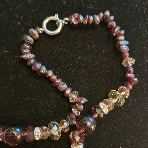 NWOT Stone  Glass Bead Long Necklace Purple Brown - Picture 5 of 8